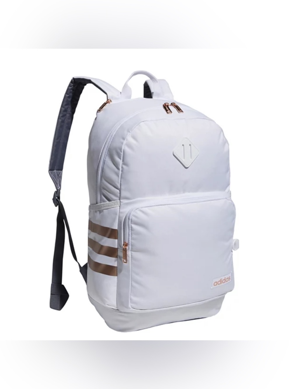 NWT Adidas Classic 3S 4 Backpack White/Onix/Grey/ Rose Gold Stripe Accents